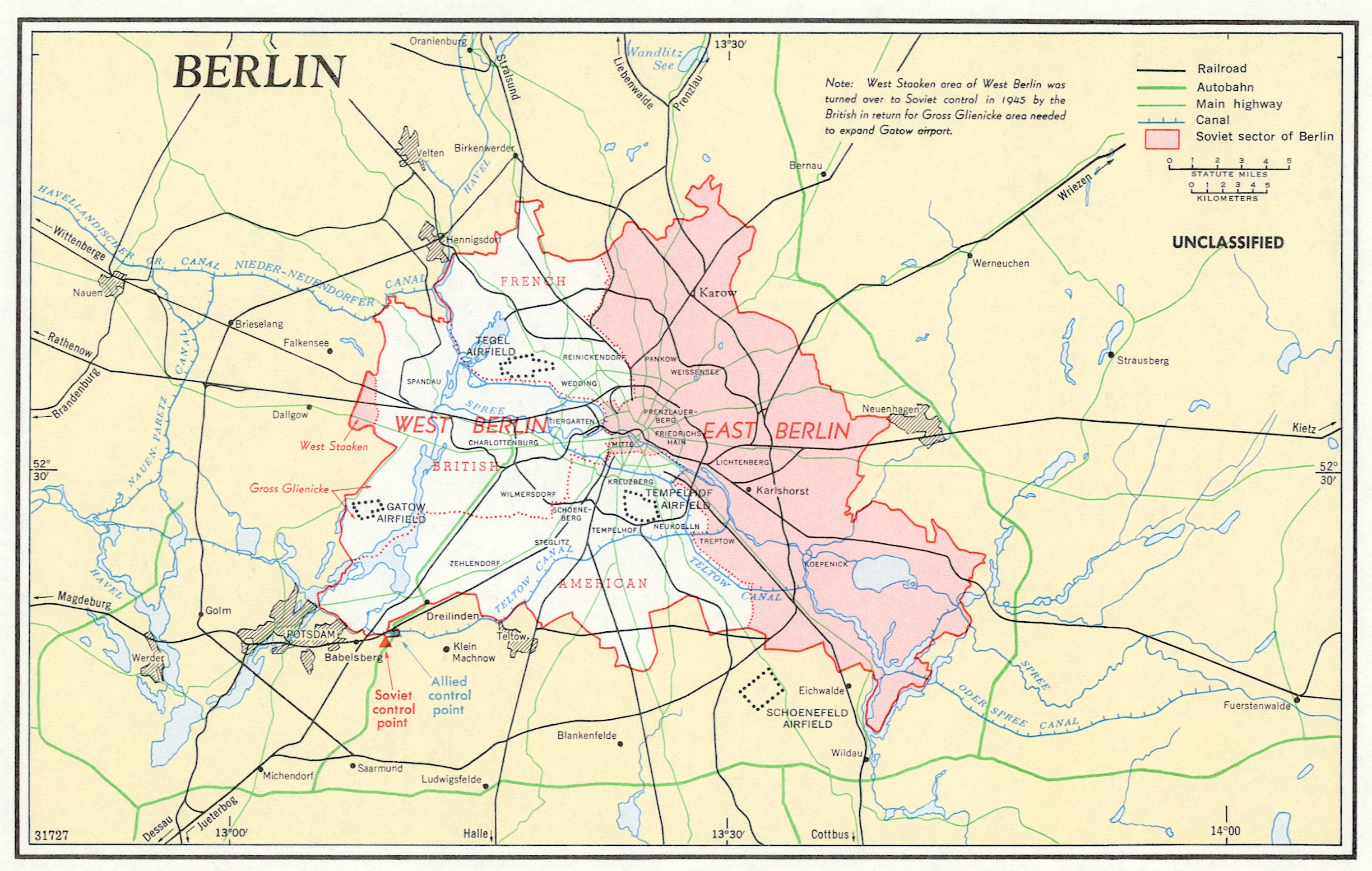 Map of East and West Berlin
