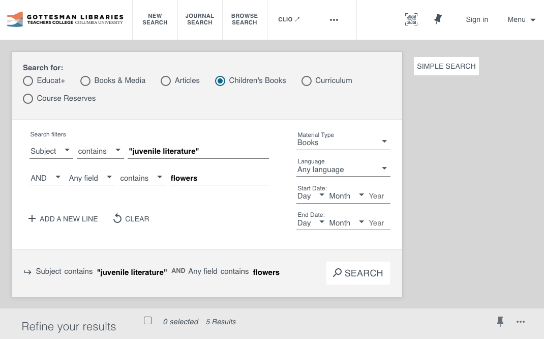 A screenshot of an advanced search for