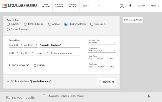 A screenshot of an advanced search for