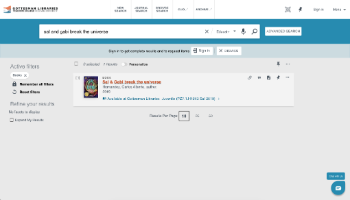 a screenshot depicting the results of adding the above limiters. Only one result is shown in this screenshot