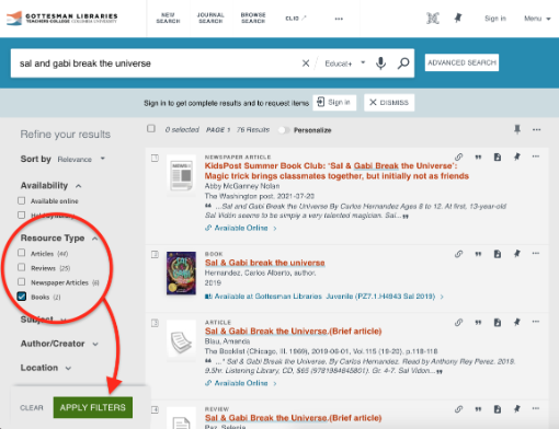 results from searching the title