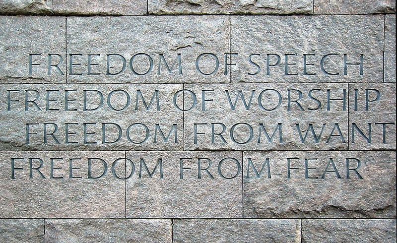 The FDR Memorial Wall stating 