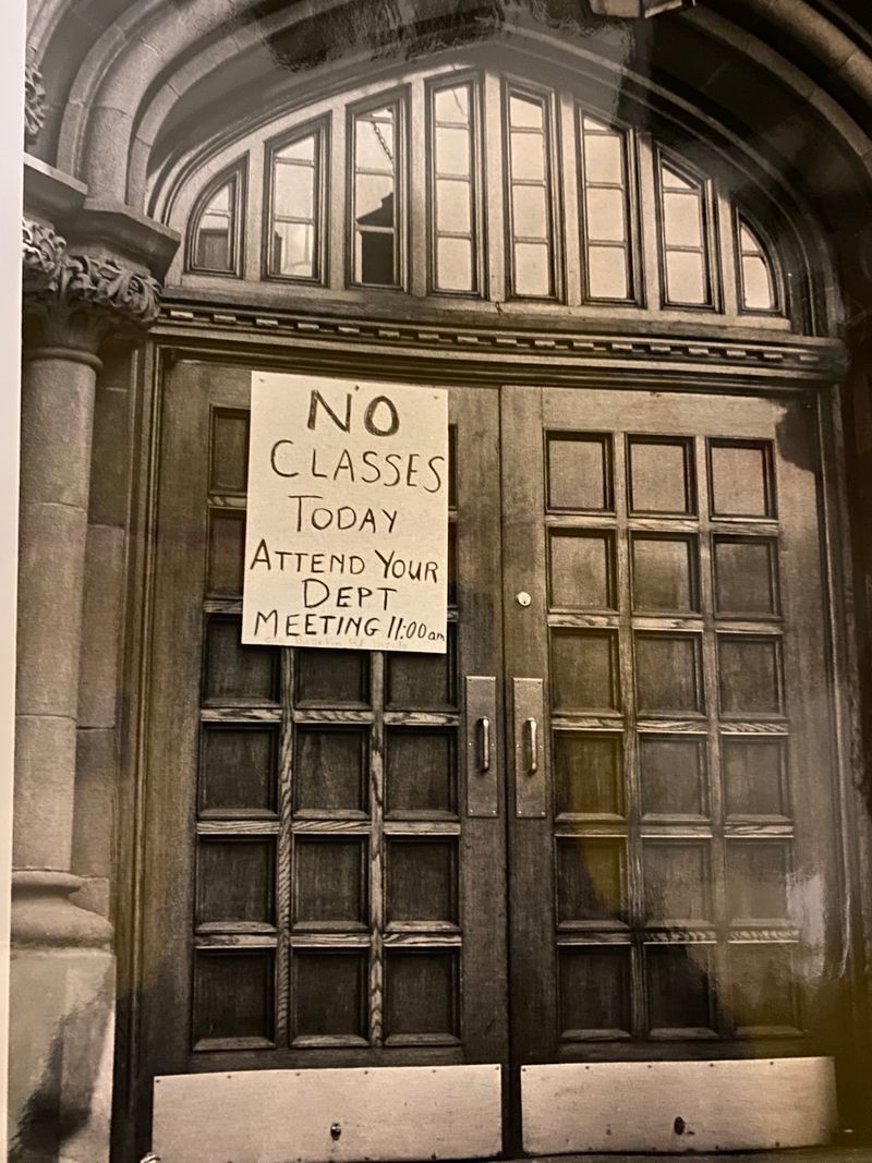 a sign on the door of Teachers College saying 