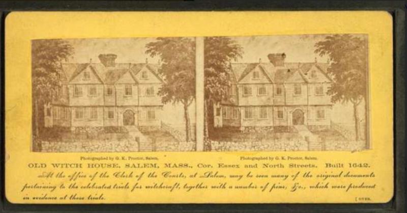 an old photograph of the Old Witch House in Salem, Massachusetts