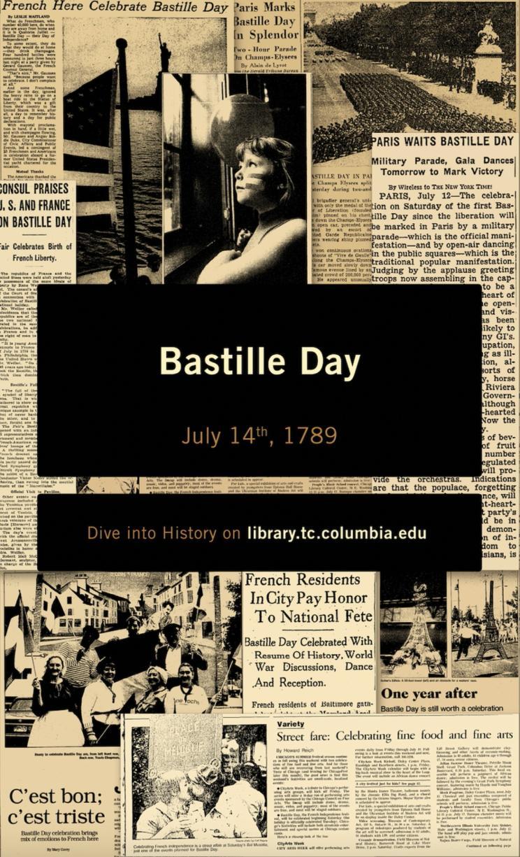 Collection of newspaper clippings related to Bastille Day