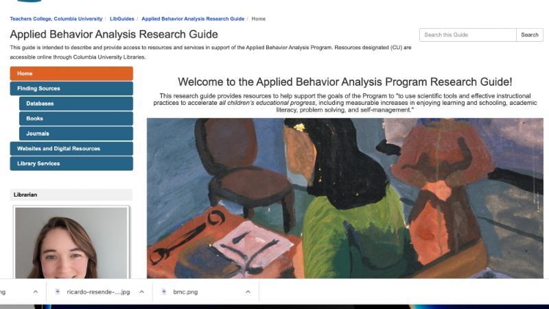 An example screenshot of the Applied Behavior Analysis Research Guide Home Page