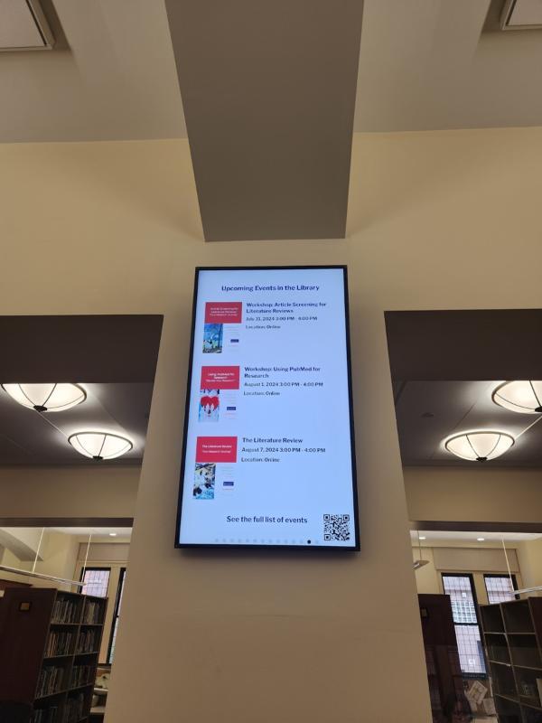 Slide showing the upcoming events in the library.