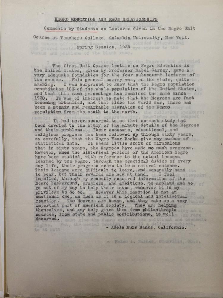 A student evaluation praising Carney's course in 