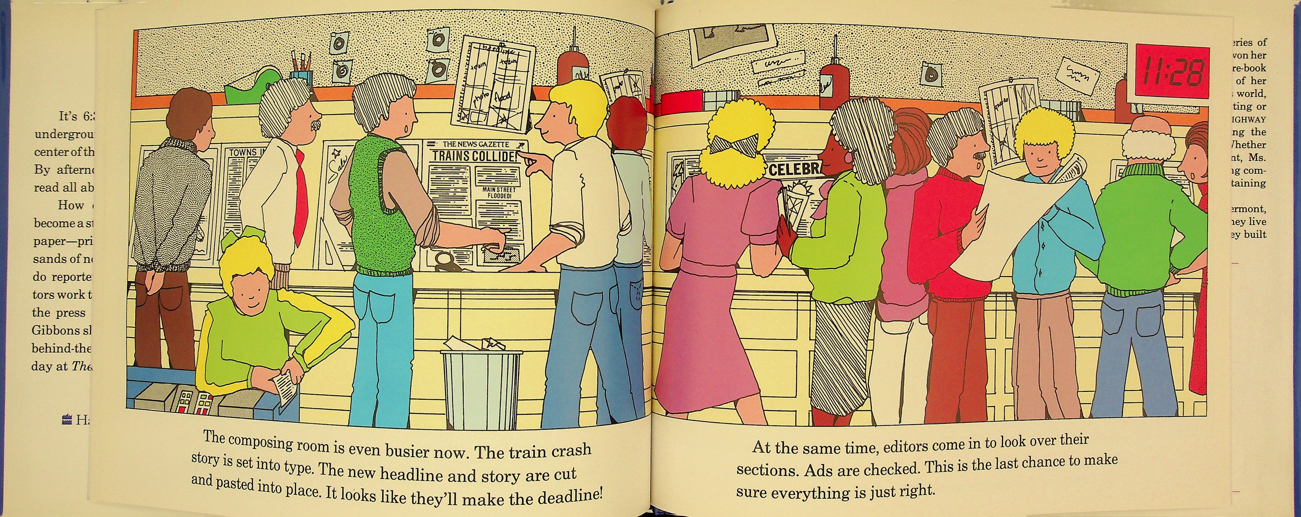 Illustration depicting newspaper staff creating the layout.
