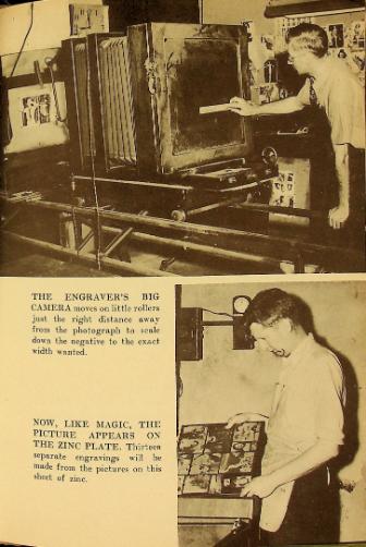 Photograph depicting newspaper worker using an engraver's camera