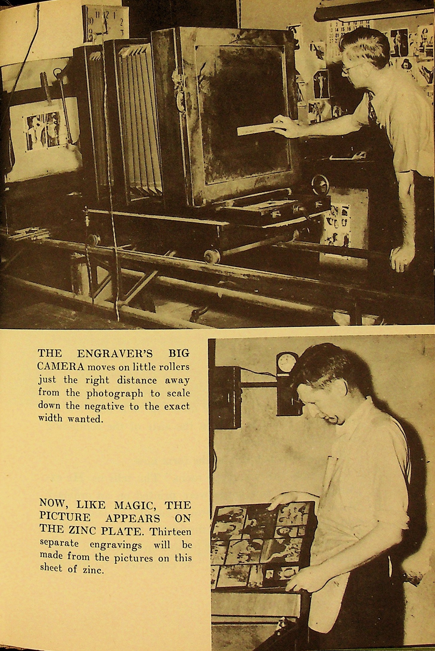Photograph depicting newspaper worker using an engraver's camera