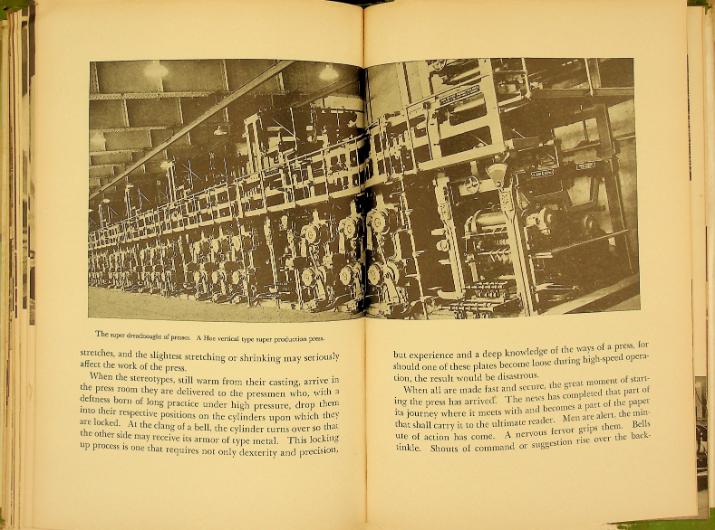 Black and white image depicting a super production press.