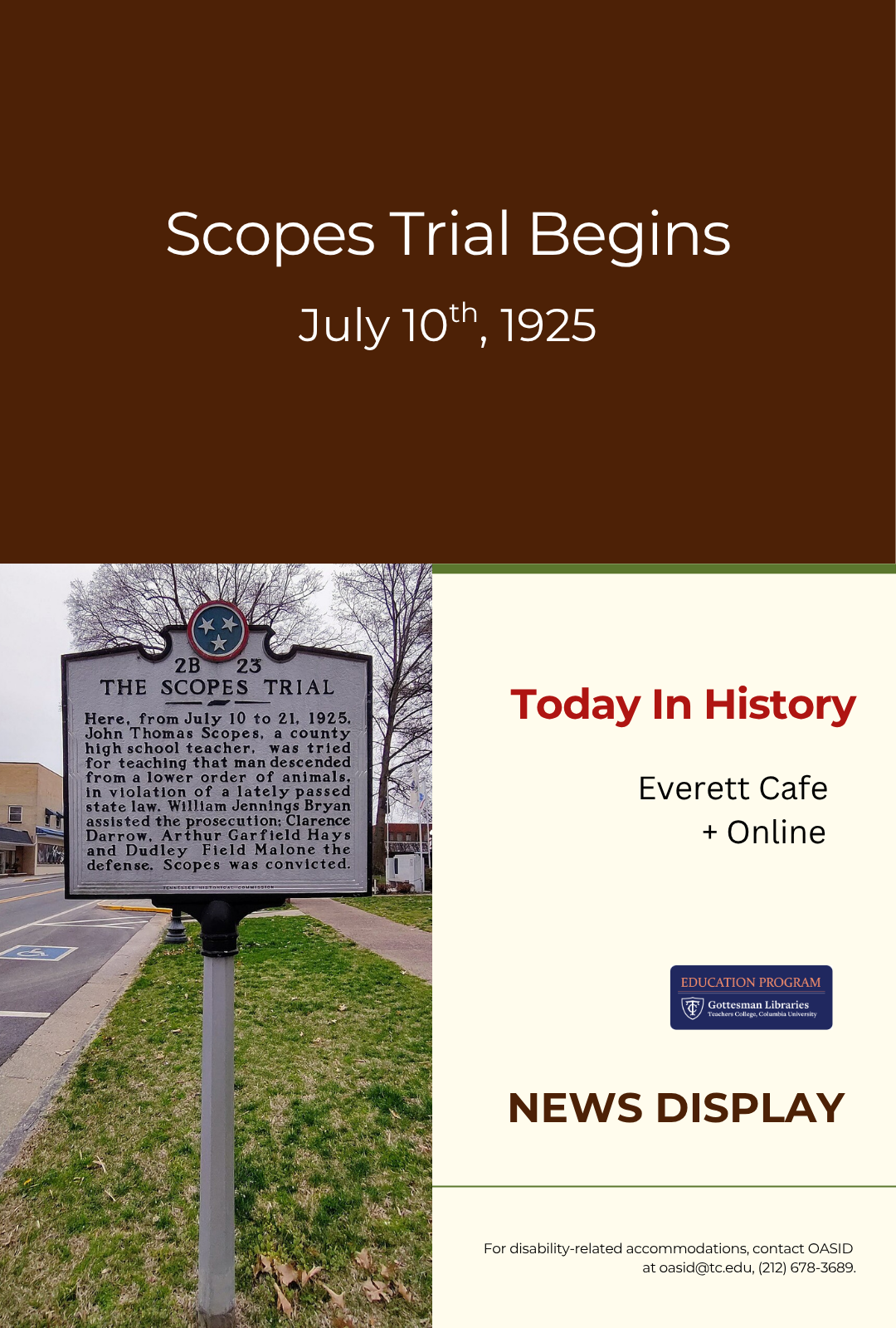 Poster with Plaque for the Site of the Scopes Monkey Trial