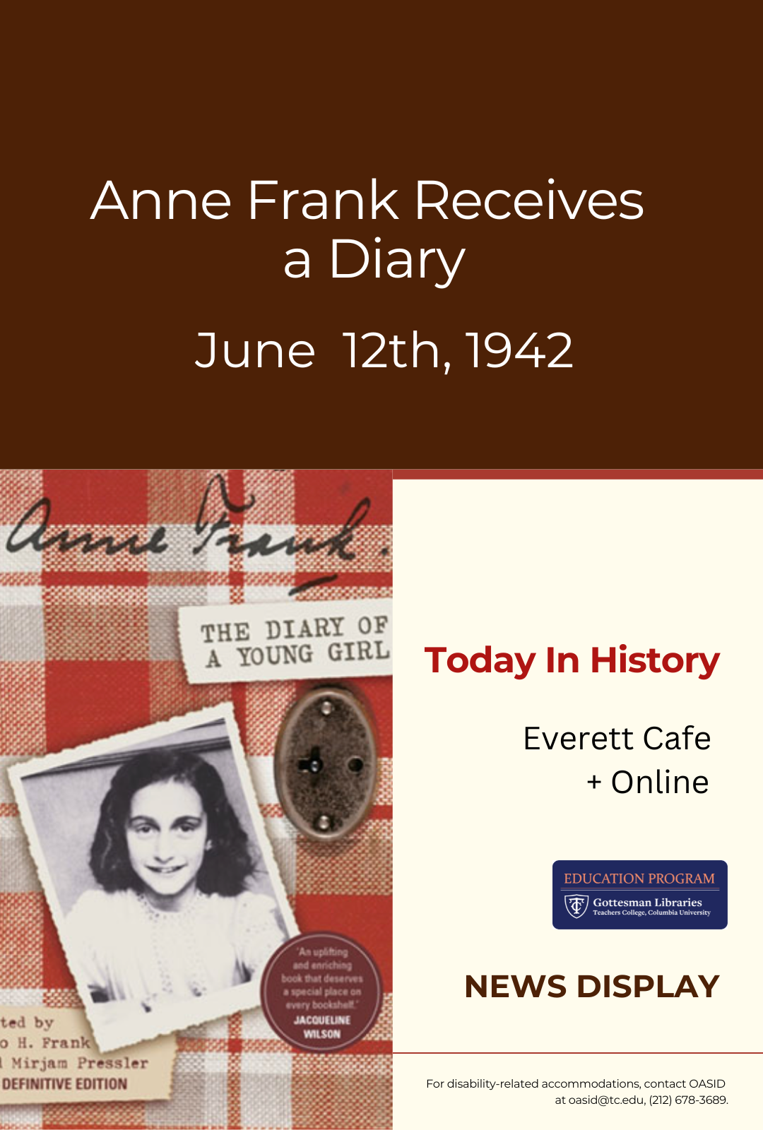 Poster with Cover of The Diary of Anne Frank
