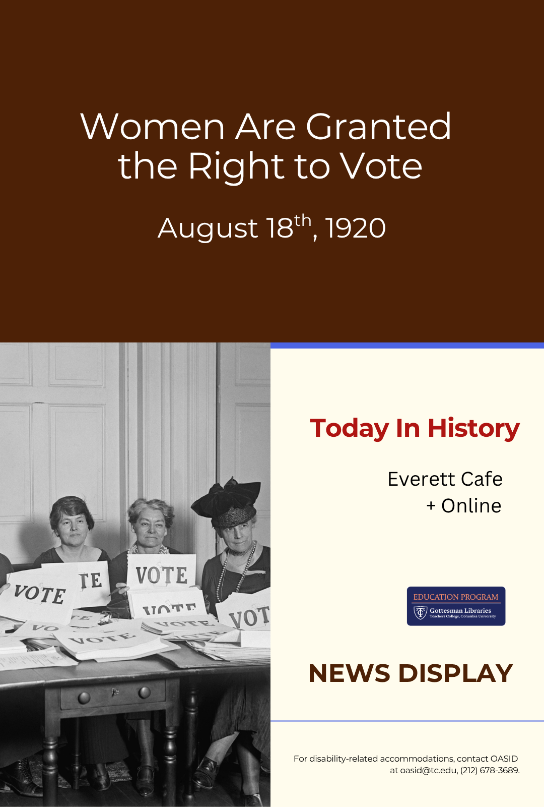 Poster with Photo of Women from the 1920s, Seated with Voting Signs