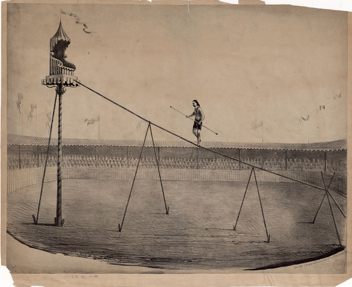 Tightrope Walker, Old French Print