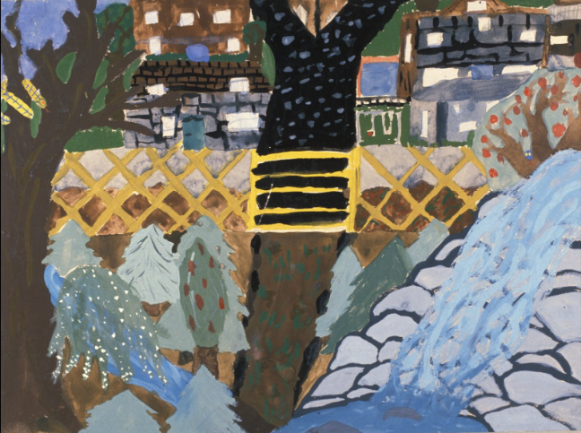 A painting of a waterfall