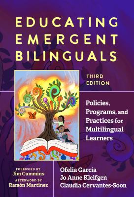 The cover image for Educating Emergent Bilinguals by Ofelia Garcia (2025). The illustration depicts two children next to a tree growing from a book.