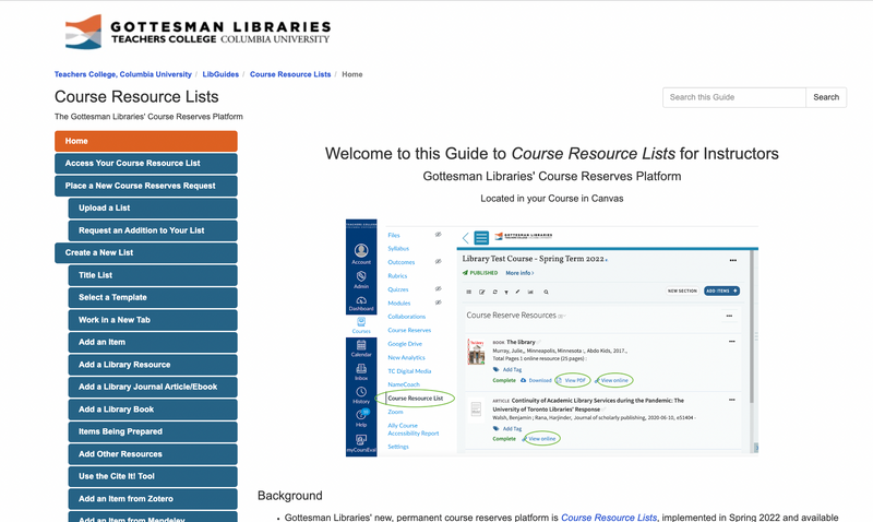 A webpage displaying the text of a LibGuide 