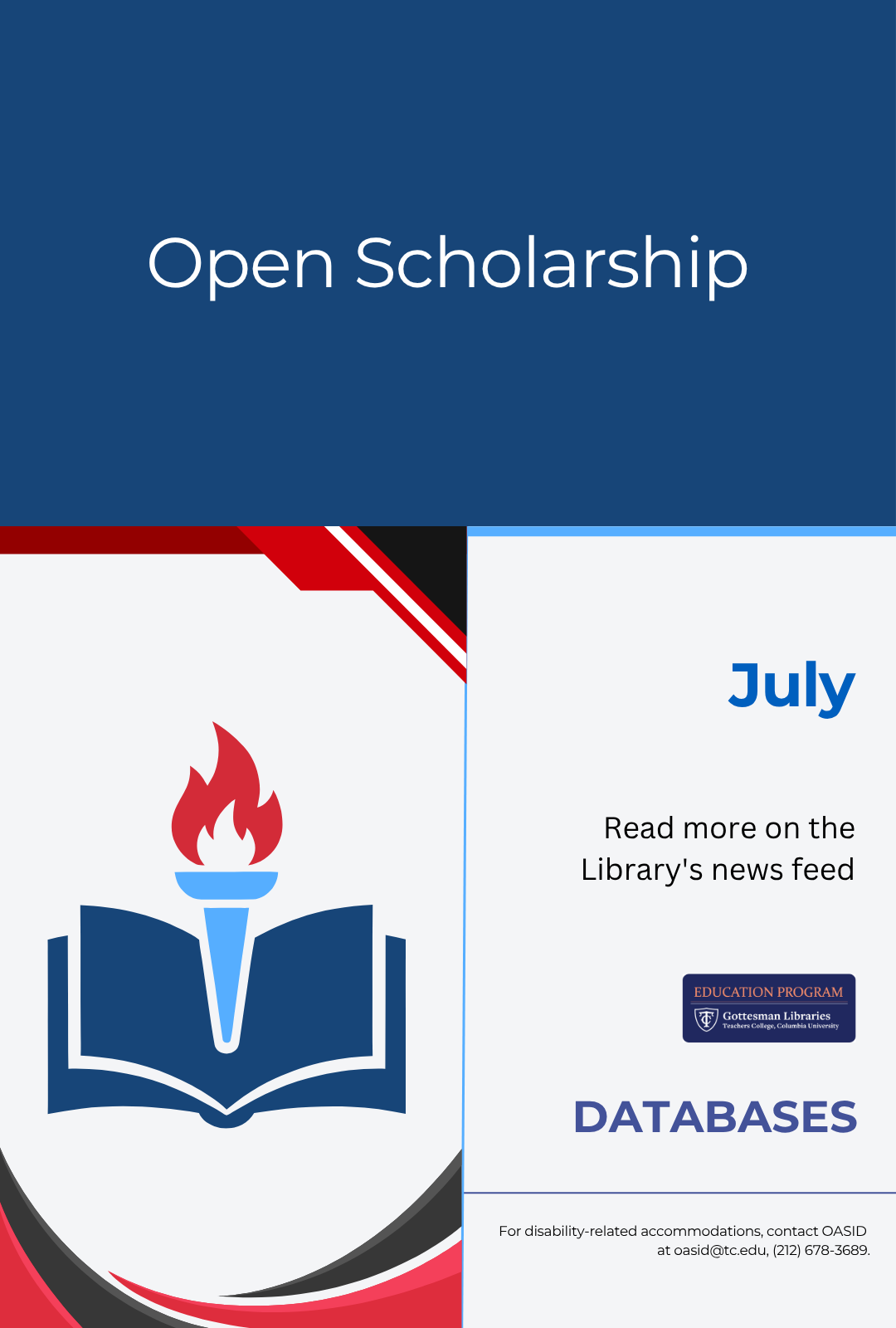 Poster showing an open book with a torch